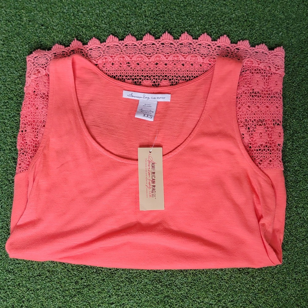 American‎ Rag Crochet Tank Top Sleeveless Coral Casual Summer XXS